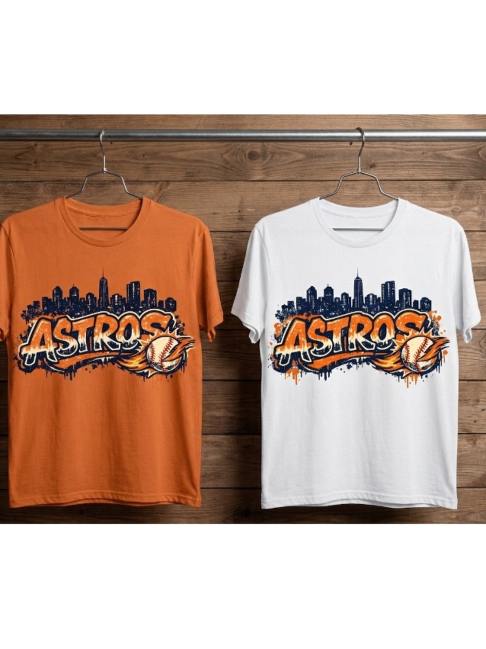 Gildan Astros Graphic Tee - Orange & White with Navy Art